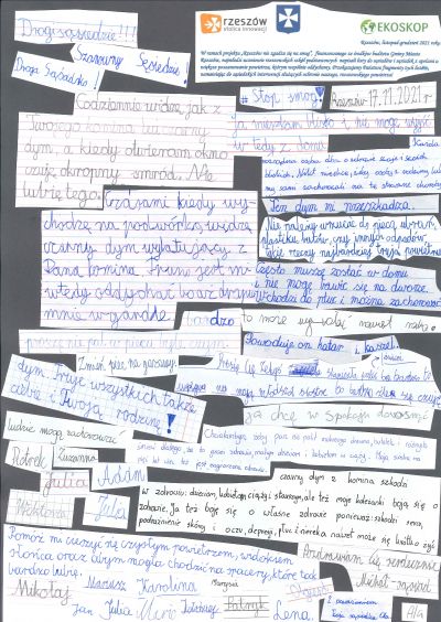 Antysmogowy list nr 2 rzeszowskiech dzieci do sąsiad&oacute;w.